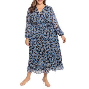 Maggy London Long Sleeve Faux Wrap Midi Dress Size 3X